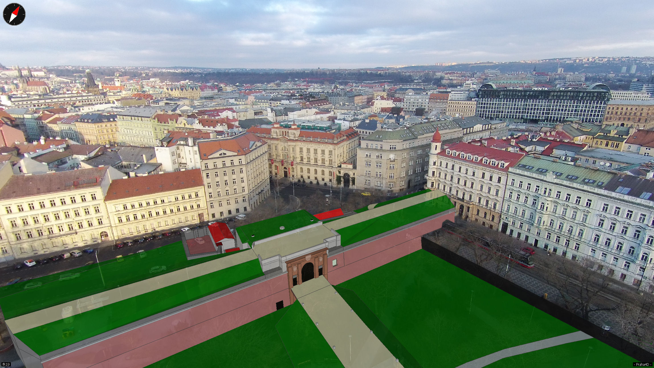 Nová brána v dnešních Vrchlického sadech, pohled k Senovážnému náměstí